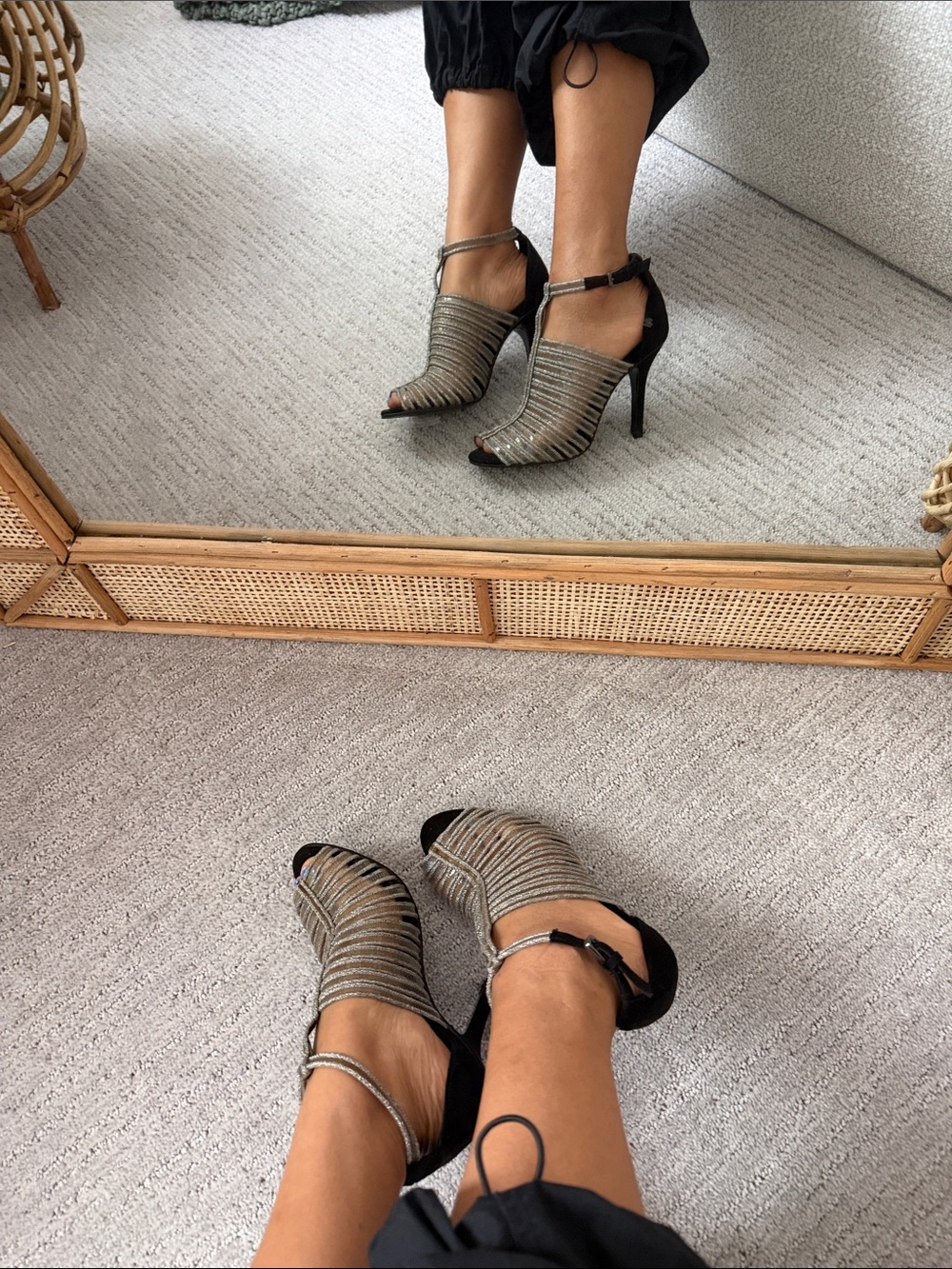 Strappy Metallic Peep-Toe High Heels - EU 36